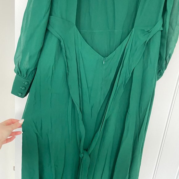 Reformation Midleton Dress Emerald Green Open Back Mock Neck Puffed Sleeves - Picture 11 of 11